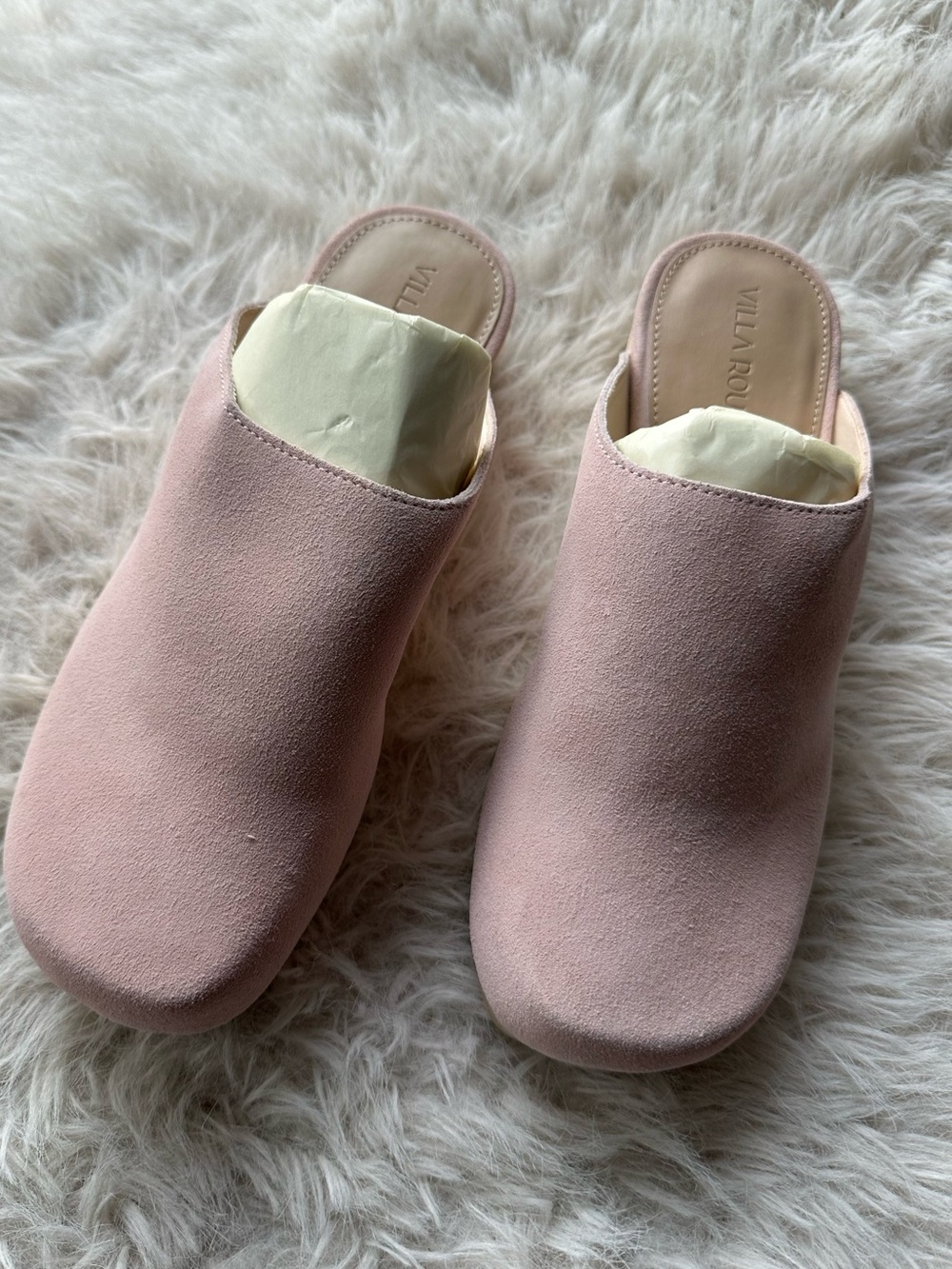 Villa Rouge Valencia light blush Suede Slip-On Clogs 7.5 leather slides new